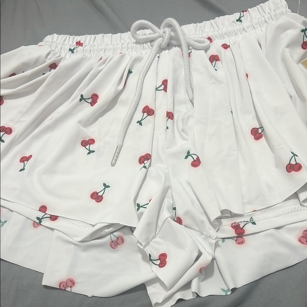 White Cherry Print Shorts